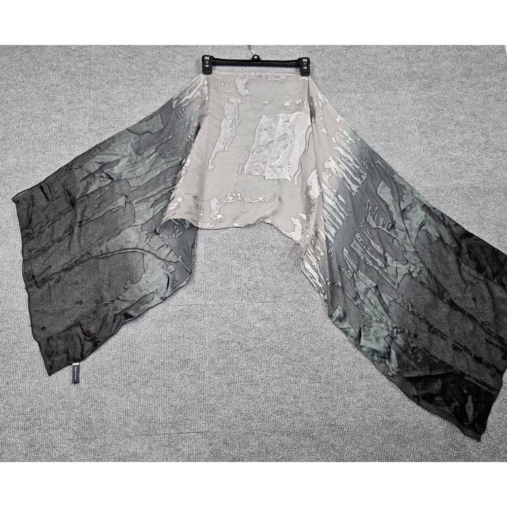 Anne Klein Silk Blend Burnout Scarf Grey Black Ombre Devore Abstract Wrap
